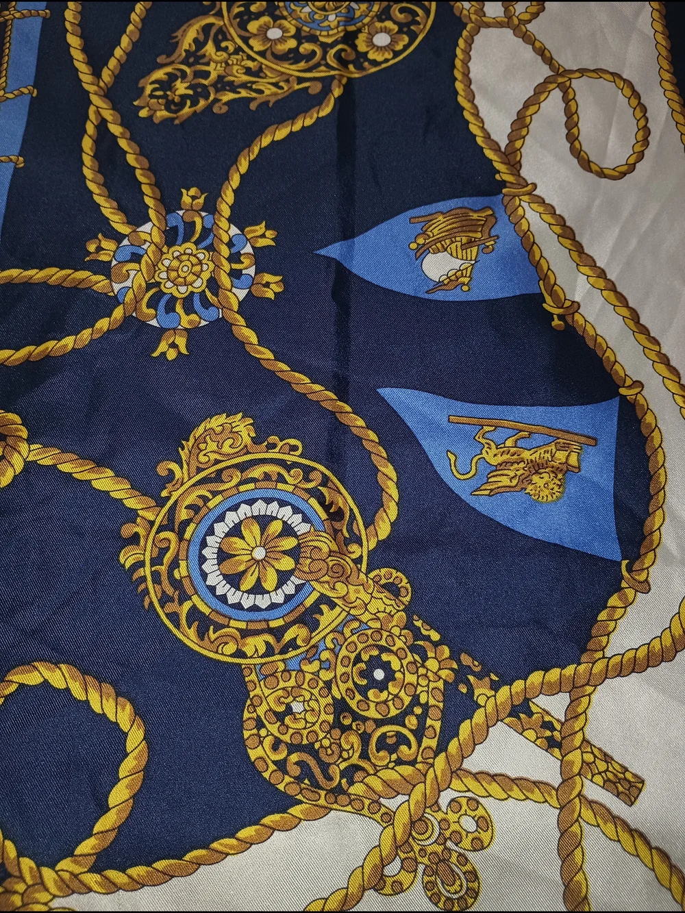 Talbots Gold Link Medallion Print Silk Scarf